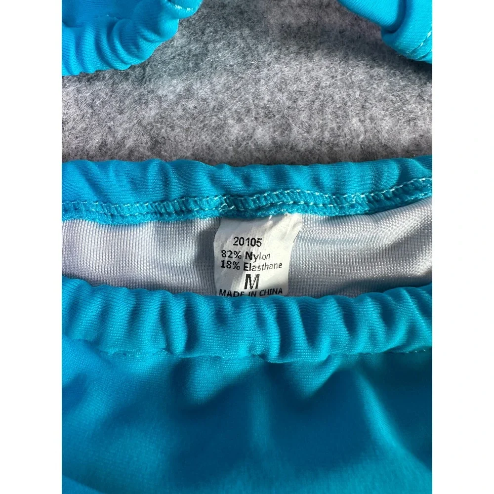 Turquoise Blue Triangle Bikini Set Side Tie High Cut Swimsuit Medium 20105 - Picture 3 of 6